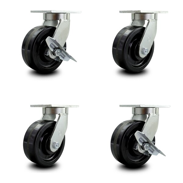 8 Inch Heavy Duty Phenolic Wheel Swivel Caster Swivel Locks 2 Brakes, 2PK